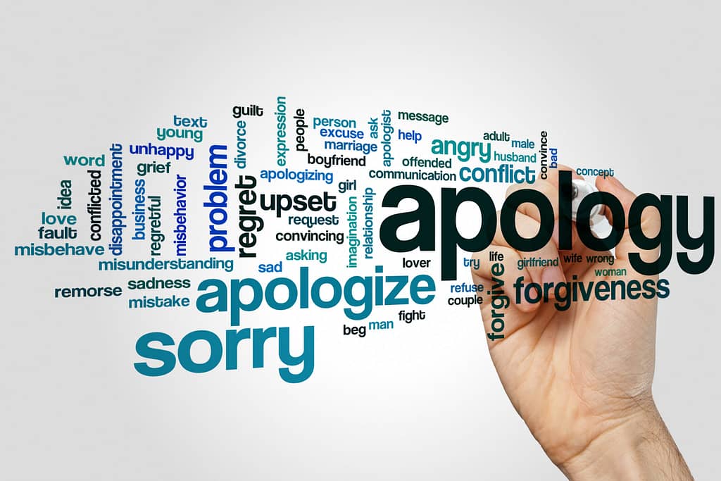 Image of word collage with words related to “sorry” or “apologize.”
