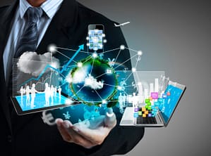 Picture of a man holding omnichannel channels in his hand.
